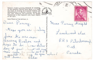Museum of Science, Boston, Massachusetts, USA Vintage Original Postcard # 0079 - Post Marked 1960's