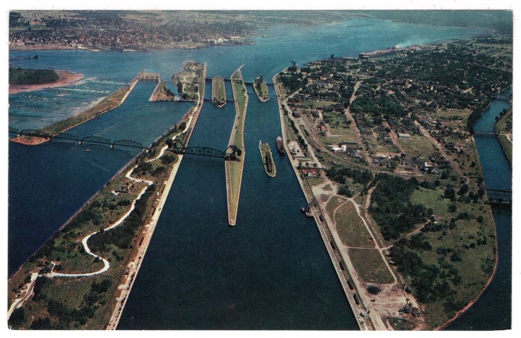 Sault Ste Marie Locks, Ontario, Canada Vintage Original Postcard # 0088 - Post Marked August 14, 1962
