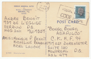 McGill University, Montreal, Quebec, Canada - Roddick Memorial Gates Vintage Original Postcard # 0105 - Post Marked October 18, 1983