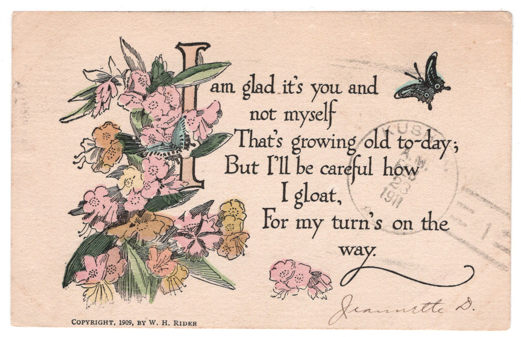 Birthday Greeting with Poem by W. H. Rider Vintage Original Postcard # 0152 - Post Marked February 22, 1911