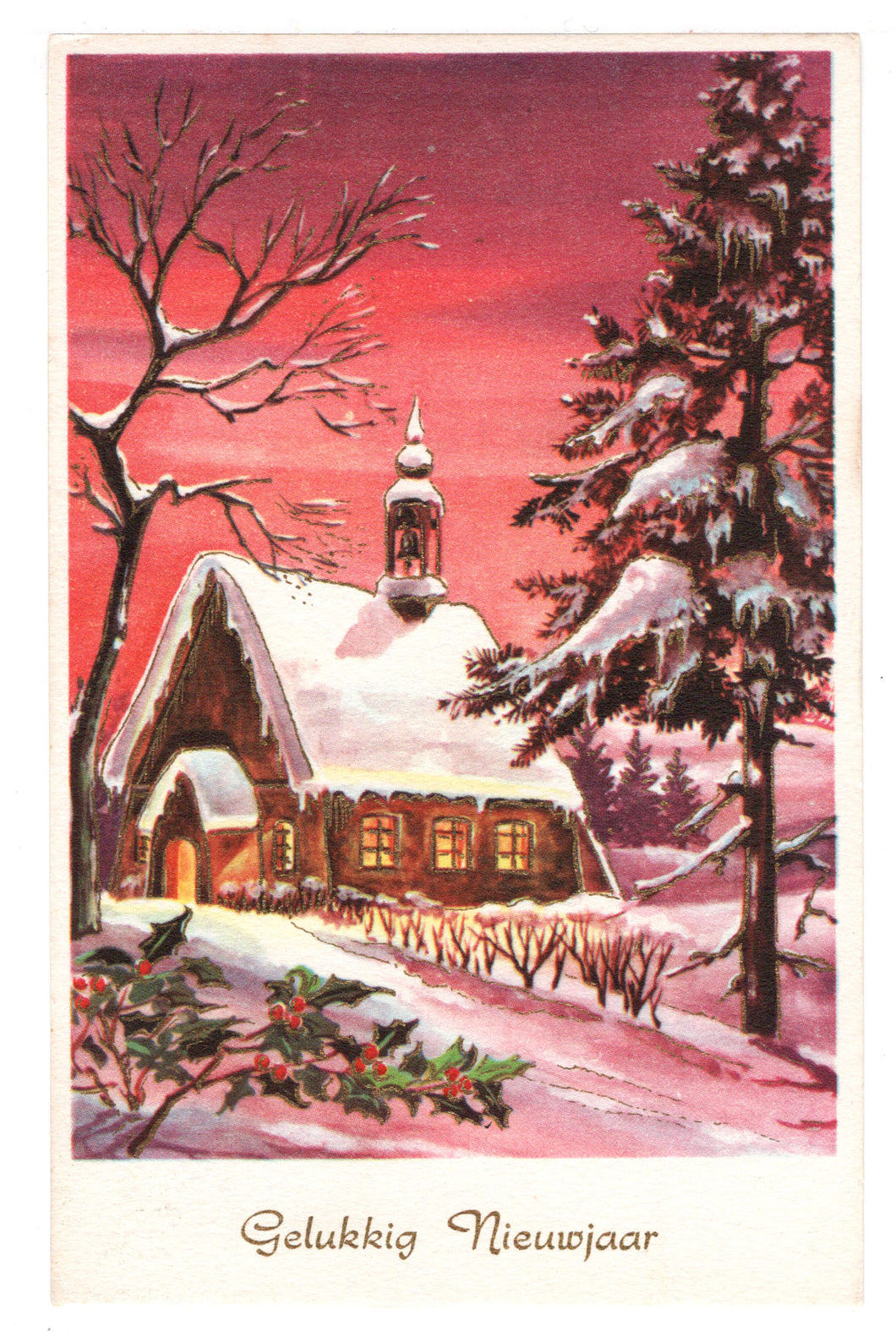 Happy New Year - Gelukkig Nieuwjaar Vintage Original Postcard # 0175 - Post Marked 1963