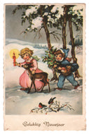 Happy New Year - Gelukkig Nieuwjaar Vintage Original Postcard # 0206 - Post Marked 1959