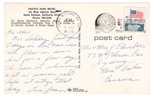Pacific Park Motel, Santa Barbara, California, USA Vintage Original Postcard # 0225 - Post Marked February 5, 1975