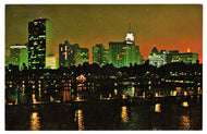 Dodge Island Causeway, Miami, Florida, USA - City Skyline at Night Vintage Original Postcard # 0328 - Post Marked January 29, 1985