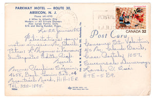 Parkway Motel, Absecon, New Jersey, USA Vintage Original Postcard # 0329 - Post Marked January 26, 1985