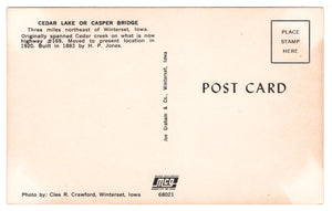 Cedar Lake, Casper Bridge, Winterset, Iowa, USA Vintage Original Postcard # 0384 - 1960's