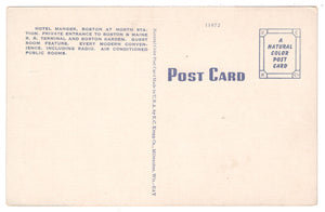 Hotel Manger, Boston, Massachusetts, USA Vintage Original Postcard # 0450 - 1950's