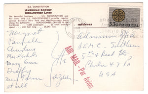S.S. Constitution - American Export Isbrandteen Lines Vintage Original Postcard # 0516 - Post Marked 1966