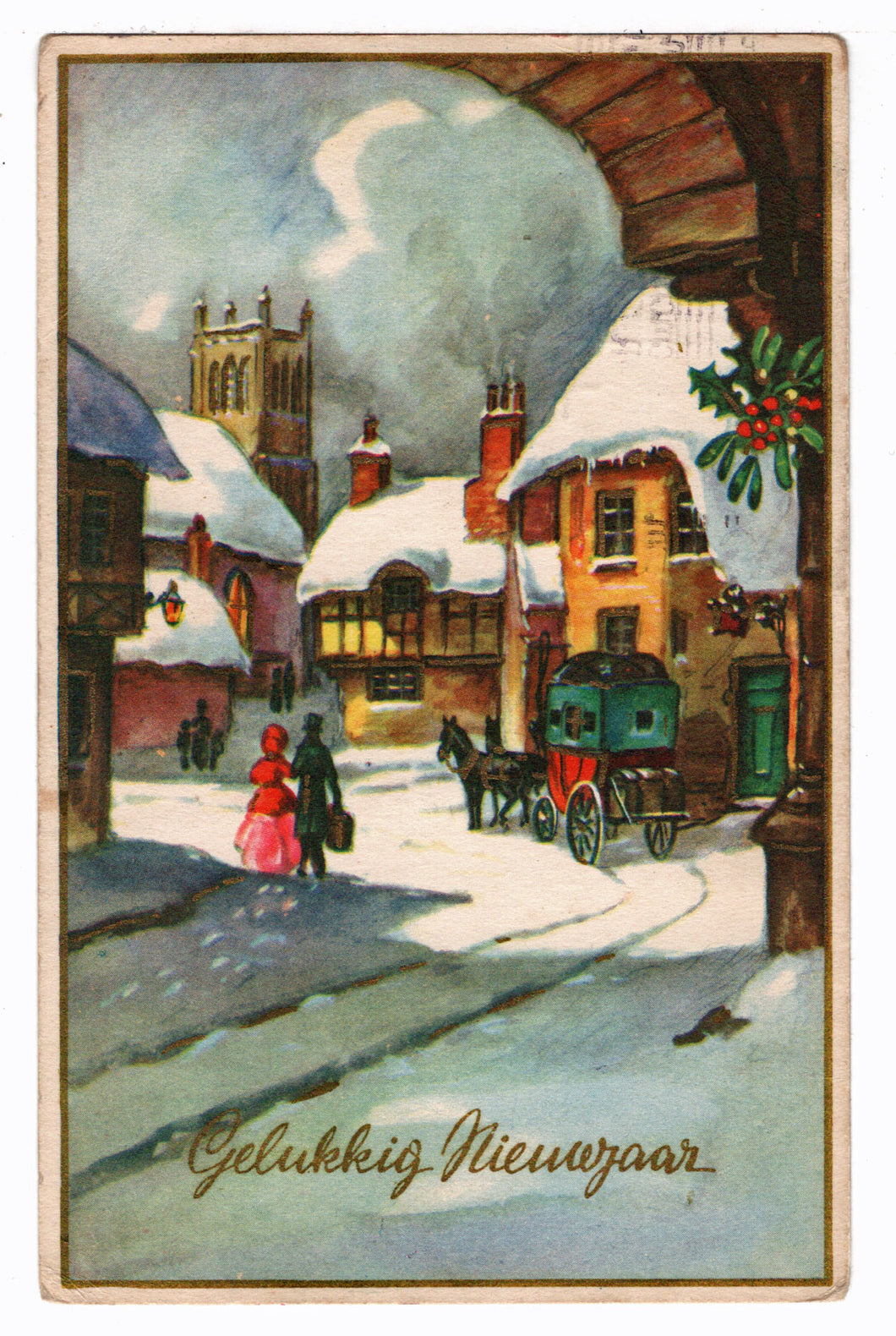 Happy New Year - Gelukkig Nieuwjaar Vintage Original Postcard # 0583 - Post Marked January 31, 1955