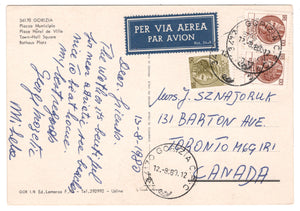 Piazza del Municipio Hotel, Naples, Italy Vintage Original Postcard # 0594 - Post Marked August 12, 1988