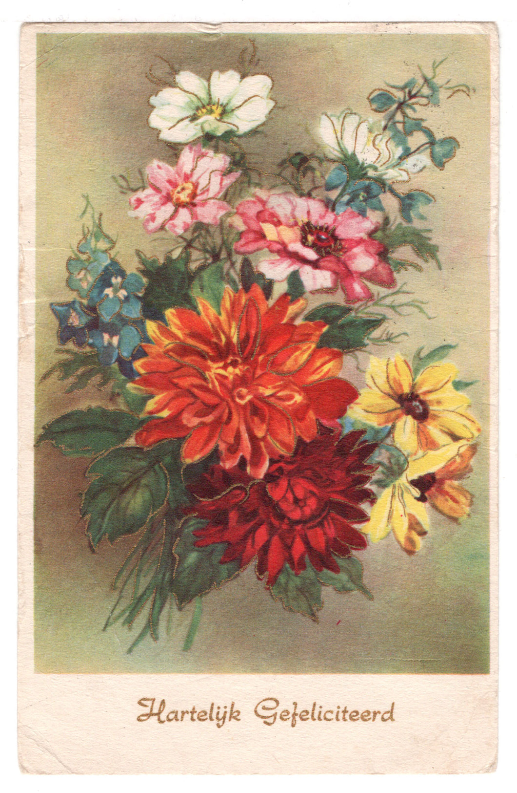 Congratulations - Hartelijk Gefeliciteerd Vintage Original Postcard # 0622 - Post Marked March 19, 1960