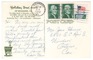 Holiday Inn, Roanoke, Virginia, USA - Vintage Original Postcard # 0673 - Post Marked October 24, 1972