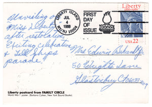 American Liberty, USA Vintage Original Postcard # 0741 - Post Marked July 4, 1986 - First Cover Cover