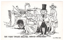 Load image into Gallery viewer, Our Highly Skilled, Qualified, Service Department - Laff-Gram Vintage Original Postcard # 0804 - 1960's
