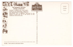 War Memorial Building, Jackson, Mississippi, USA Vintage Original Postcard # 0806 - New, 1970's