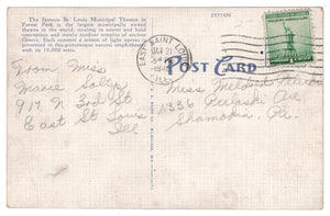 Municipal Theatre in Forest Park, St. Louis, Missouri, USA Vintage Original Postcard # 0854 - Post Marked January 21, 1942