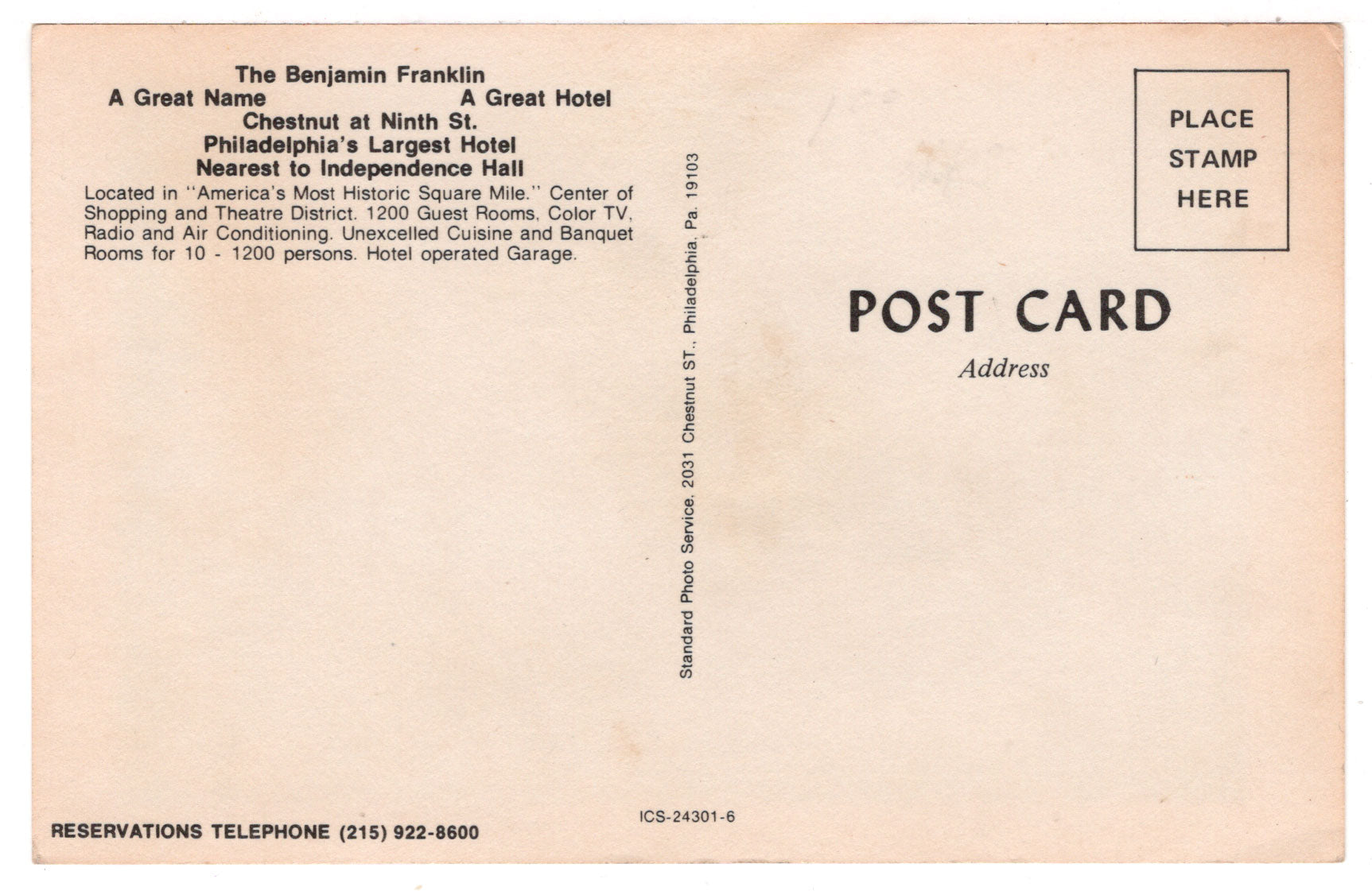 The Benjamin Franklin Hotel, Philadelphia, Pennsylvania, USA Vintage O ...