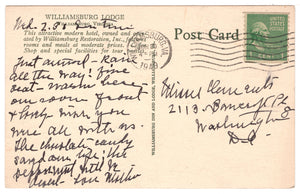 Williamsburg Lodge, Williamsburg, Virginia, USA - Vintage Original Postcard # 0859 - Post Marked June 29, 1949