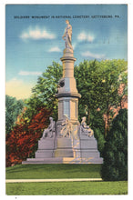 Load image into Gallery viewer, Soldiers Monument, National Cemetery, Gettysburg, Pennsylvania, USA Vintage Original Postcard # 0908 - Post Marked August 25, 1938
