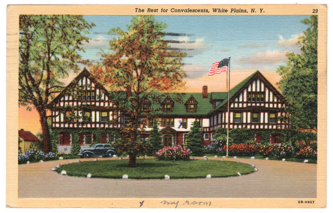 The Rest for Convalescents, White Plains, New York, USA Vintage Original Postcard # 0922 - Post Marked May 5, 1945