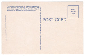 Mississippi State College for Women - Whitfield Auditorium, Columbus, Mississippi, USA Vintage Original Postcard # 0943 - New - 1940's