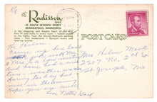 Load image into Gallery viewer, Radisson Hotel, Minneapolis, Minnesota, USA Vintage Original Postcard # 4601 - Post Marked August 8, 1963
