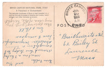Load image into Gallery viewer, Bryce Canyon National Park, Utah, USA Vintage Original Postcard # 4633 - Post Marked July 20, 1955
