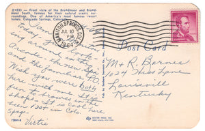 Broadmoor Hotel, Colorado Springs, Colorado, USA Vintage Original Postcard # 4662 - Post Marked July 10, 1964