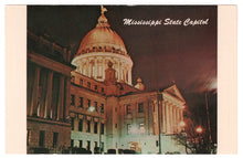 Load image into Gallery viewer, Mississippi State Capitol at Night, Jackson, Mississippi, USA Vintage Original Postcard # 4675 - New, 1960&#39;s
