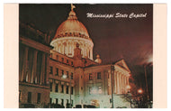 Mississippi State Capitol at Night, Jackson, Mississippi, USA Vintage Original Postcard # 4675 - New, 1960's