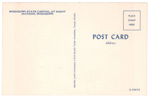 Mississippi State Capitol at Night, Jackson, Mississippi, USA Vintage Original Postcard # 4675 - New, 1960's