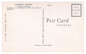 Governor's Mansion, Annapolis, Maryland, USA Vintage Original Postcard # 4685 - New - 1960's