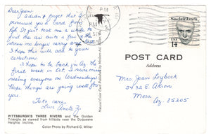 Pittsburgh's Three Rivers, Pennsylvania, USA Vintage Original Postcard # 4698 - Post Marked September 2, 1985