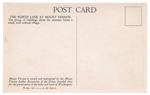 Mount Vernon, Virginia, USA - The North Lane Vintage Original Postcard # 4509 - 1950's