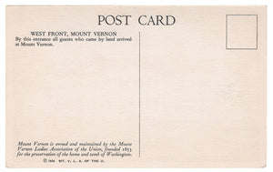 Mount Vernon, Virginia, USA - West Front Vintage Original Postcard # 4512 - 1950's