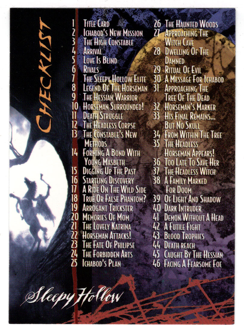 Checklist (Trading Card) Sleepy Hollow - 1999 Inkworks # 90 - Mint