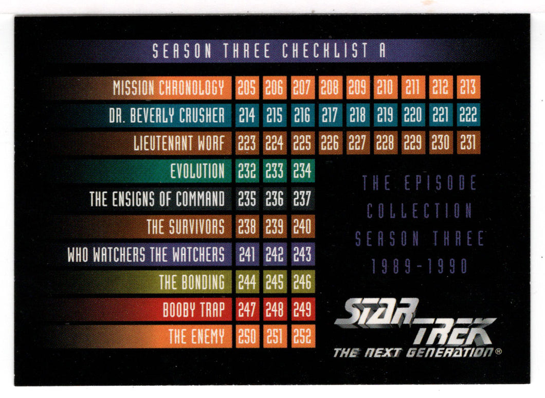 Checklist A (Trading Card) Star Trek The Next Generation - Season Three - 1995 Skybox # 310 - Mint