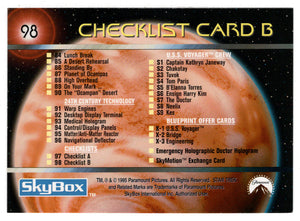 Checklist Card B (Trading Card) Star Trek Voyager - Season One - Series One - 1995 Skybox # 98 - Mint