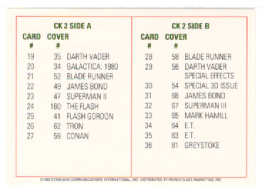 Checklist 2 (Trading Card) Starlog Science Fiction Universe - 1999 World Class Marketing # CK 2 - Mint
