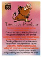 Timon & Pumbaa - This Clever Meercat and Loveable Warthog make Unusual Friends (Trading Card) The Lion King - 1995 Panini # 41 - Mint