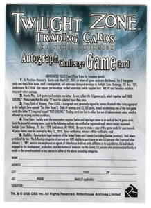 Autograph Challenge Game 'L' (Trading Card) Twilight Zone - The Next Dimension - 2000 Rittenhouse Archives # L - Mint