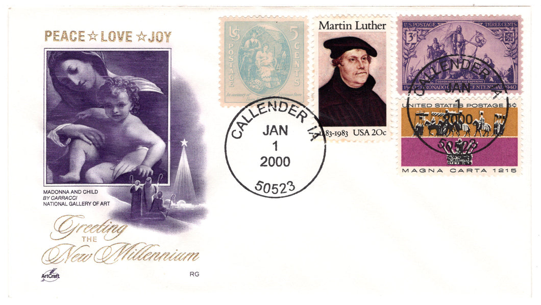 United States Postage Stamps - #  796 - # 898 - # 1255 - # 2065 - Greeting the New Millennium - Event Cover