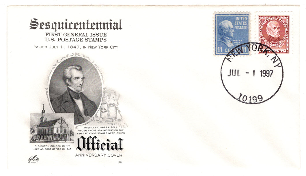 United States Postage Stamps - #  816 - # 2587 - Sesquicentennial First US Postage Stamp - Event Cover