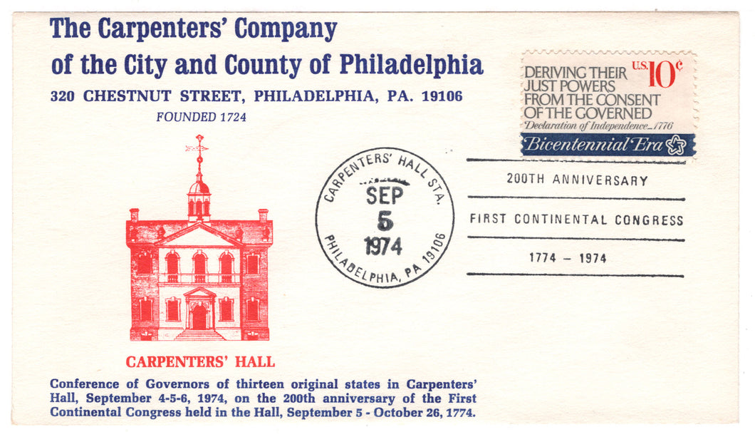United States Postage Stamps - # 1545 - Carpenters Hall, Philadelphia - Event Cover