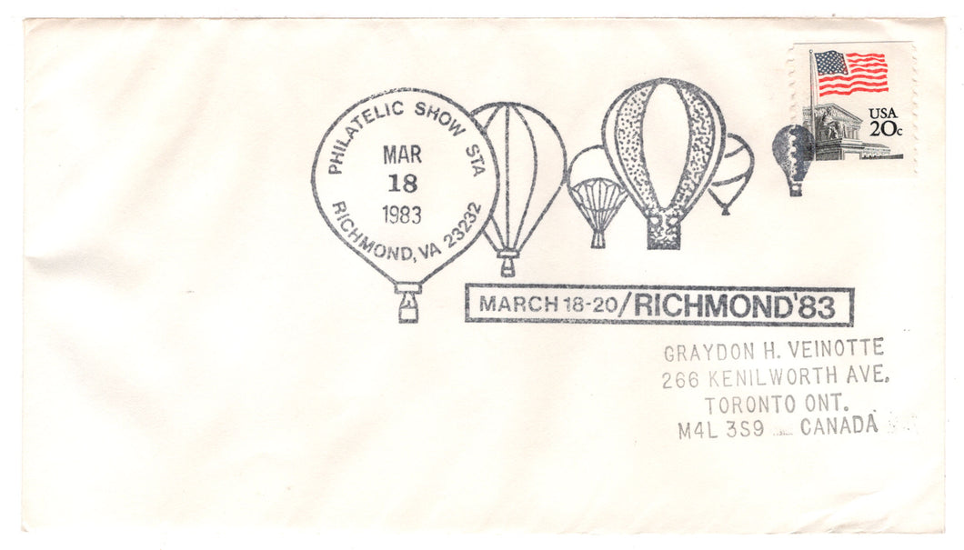 United States Postage Stamps - # 1895 - Richmond 83 Philatelic Show, Virginia - Event Cover
