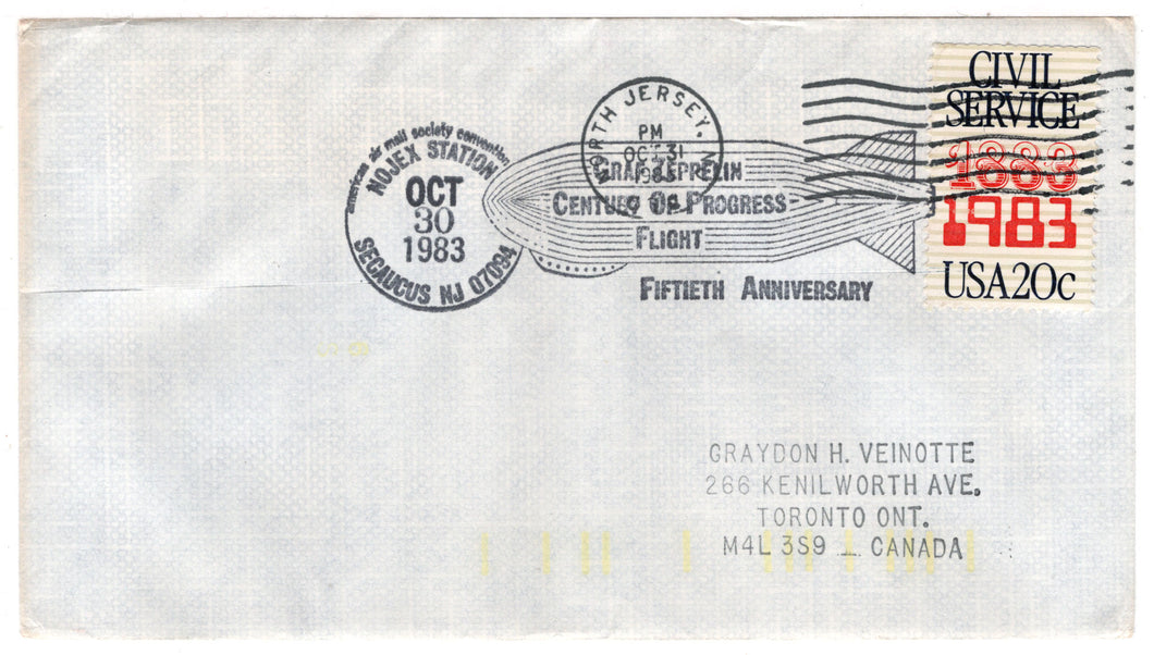 United States Postage Stamps - # 2053 - Graf Zeppelin - 15th Anniversary, NOJEX 83, Secaucus, New Jersey - Event Cover