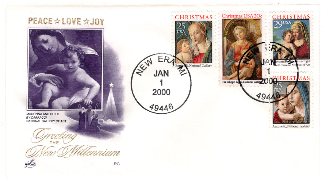 United States Postage Stamps - # 2107 - # 2399 - # 2514 - # 2790 - Greeting the New Millennium - Event Cover