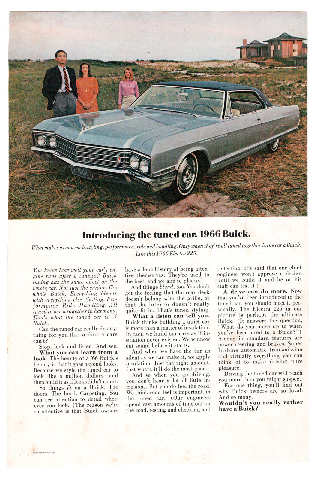 Buick 1966 Electra 225 - Vintage Ad - (Introducing the Tuned Car) # 83 - General Motors Company 1966