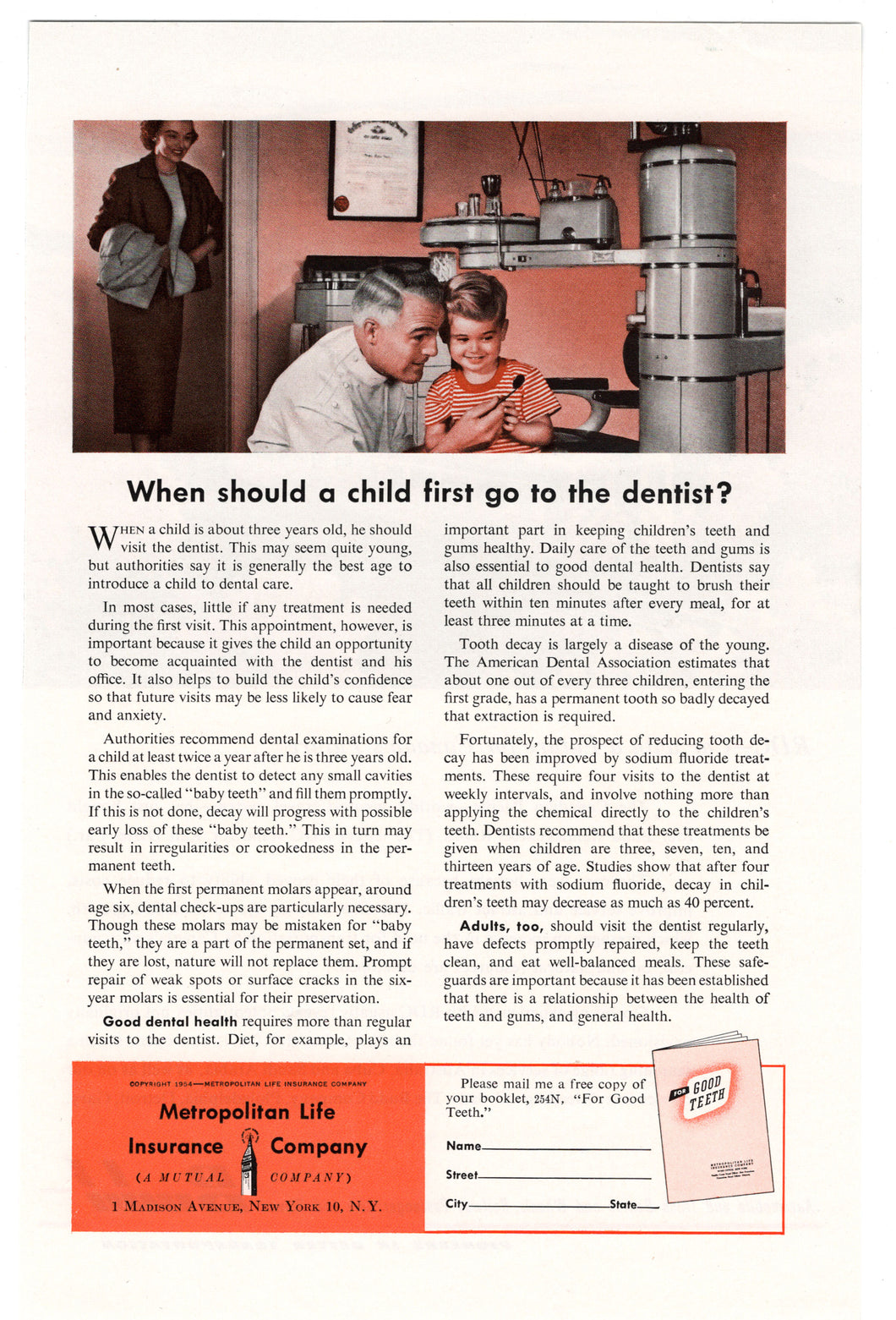 Metropolitan Life Insurance - Vintage Ad (Children at The Dentist) - # 120 - 1960's