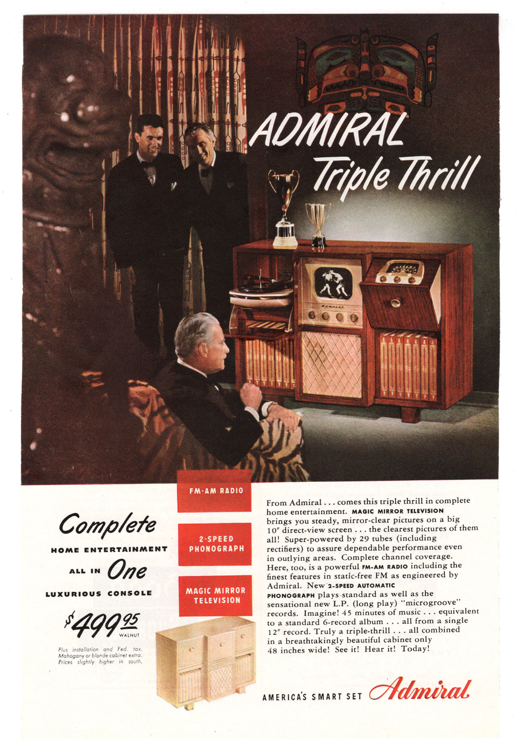 Admiral Complete Home Entertainment - Triple Thrill Vintage Ad - (TV, Radio, Phono) # 135 - 1960's